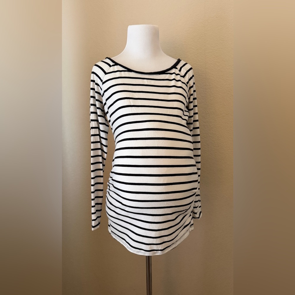 Motherhood Maternity Black and White Striped Long Sleeve Top